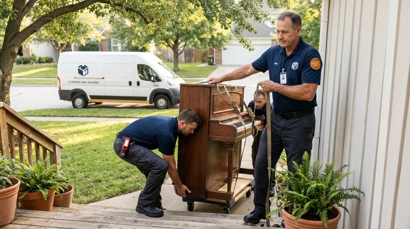 Licensed piano movers securing grand piano in Warm Springs, OR